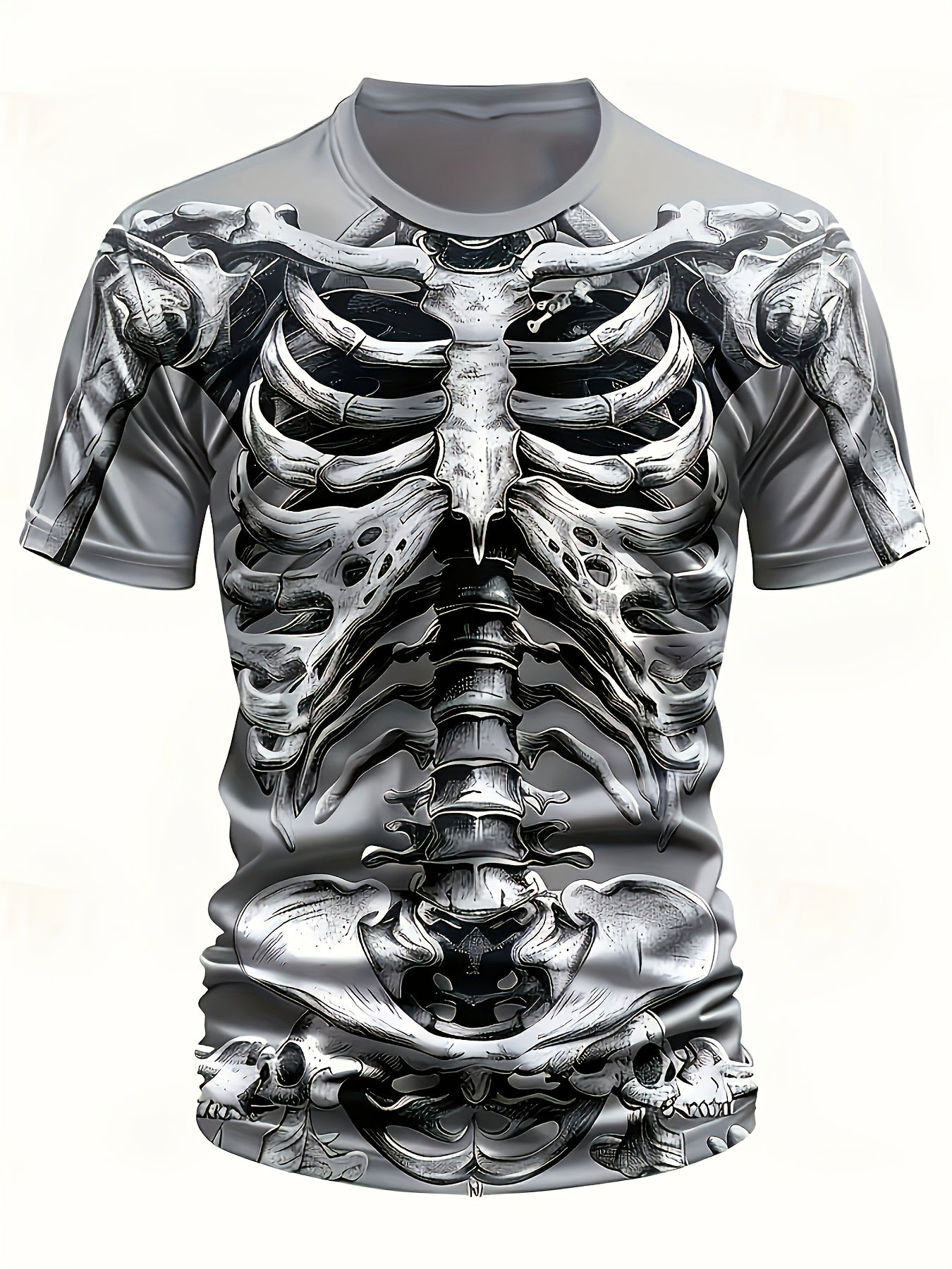 Футболка с графическим принтом черепа для мужчин большого размера, короткий рукав, круглый вырез, летняя повседневная, вязаный материал