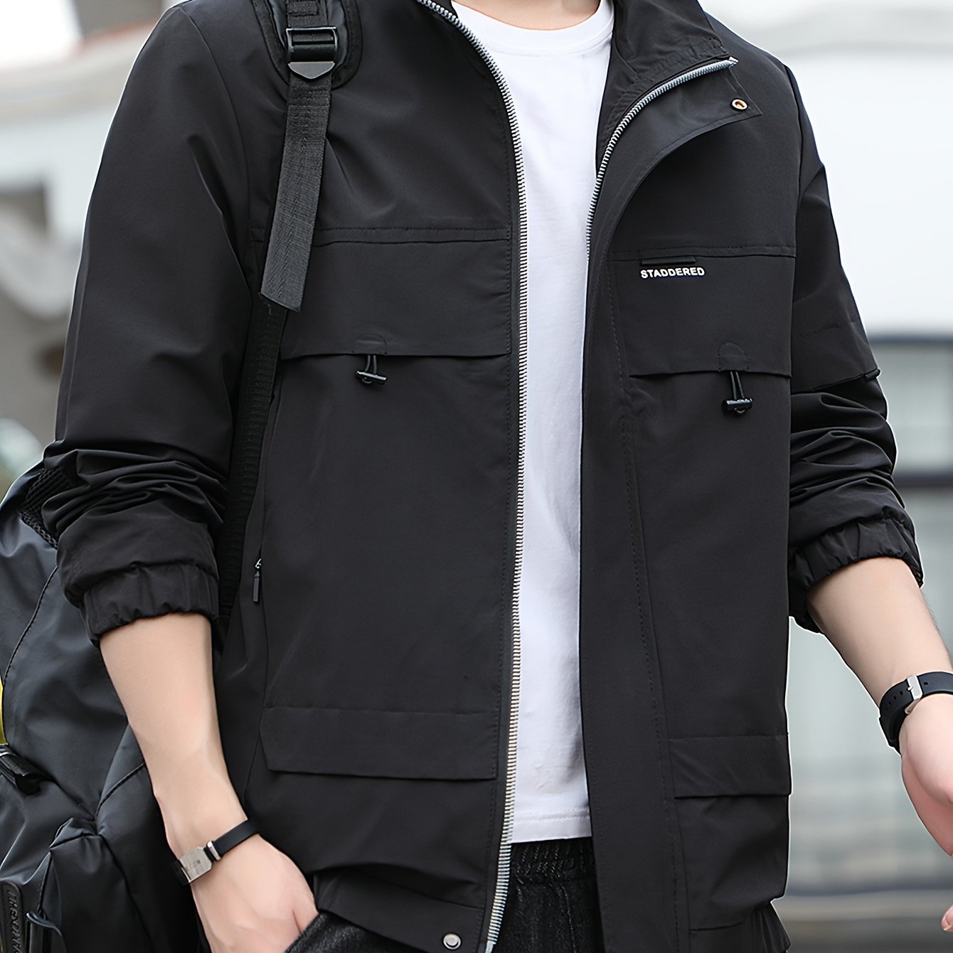 Erkaklar uchun Temir Dara OBM Kargo Jaketi - Bej, Mustahkam Polyester Aralashmasi, Bir Necha Cho'ntakli, Tasodifiy va Tashqi Kiymish uchun Zip-Up Palto