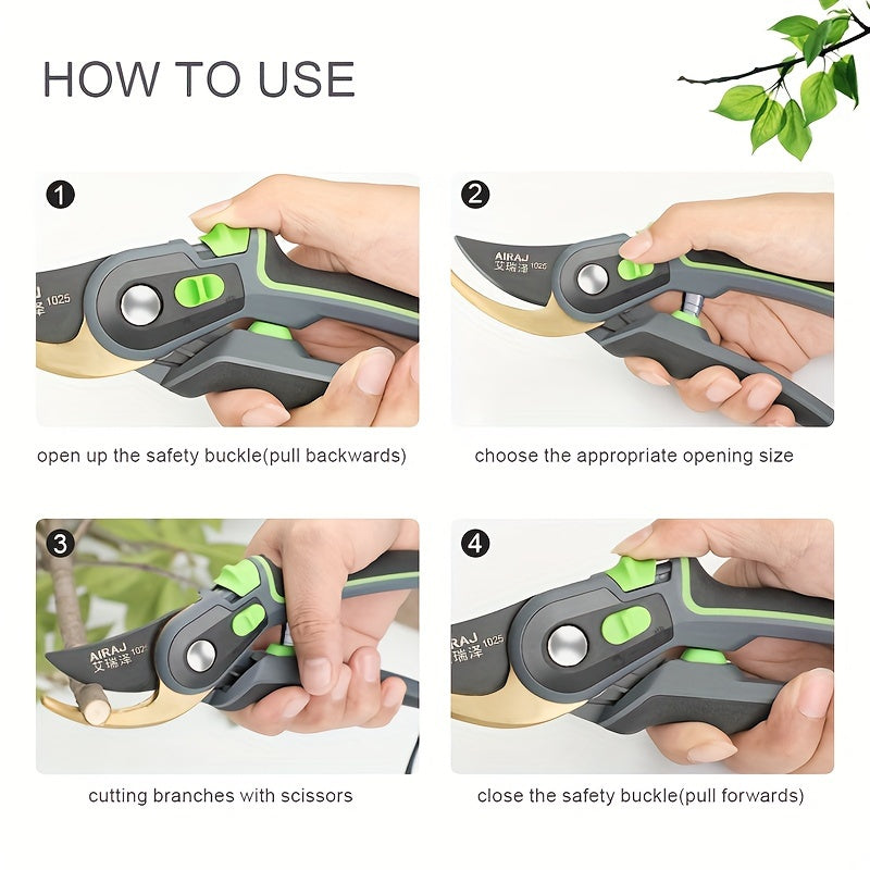 Pruning Shears Professional SK5 Steel Blade Ergonomic Non-Slip Lock Adjustable