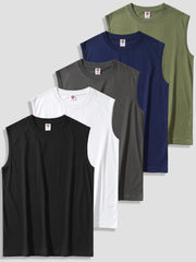 Men's Cotton Solid Tank Tops Set of 5 Casual Sleeveless Summer Outdoor Wear