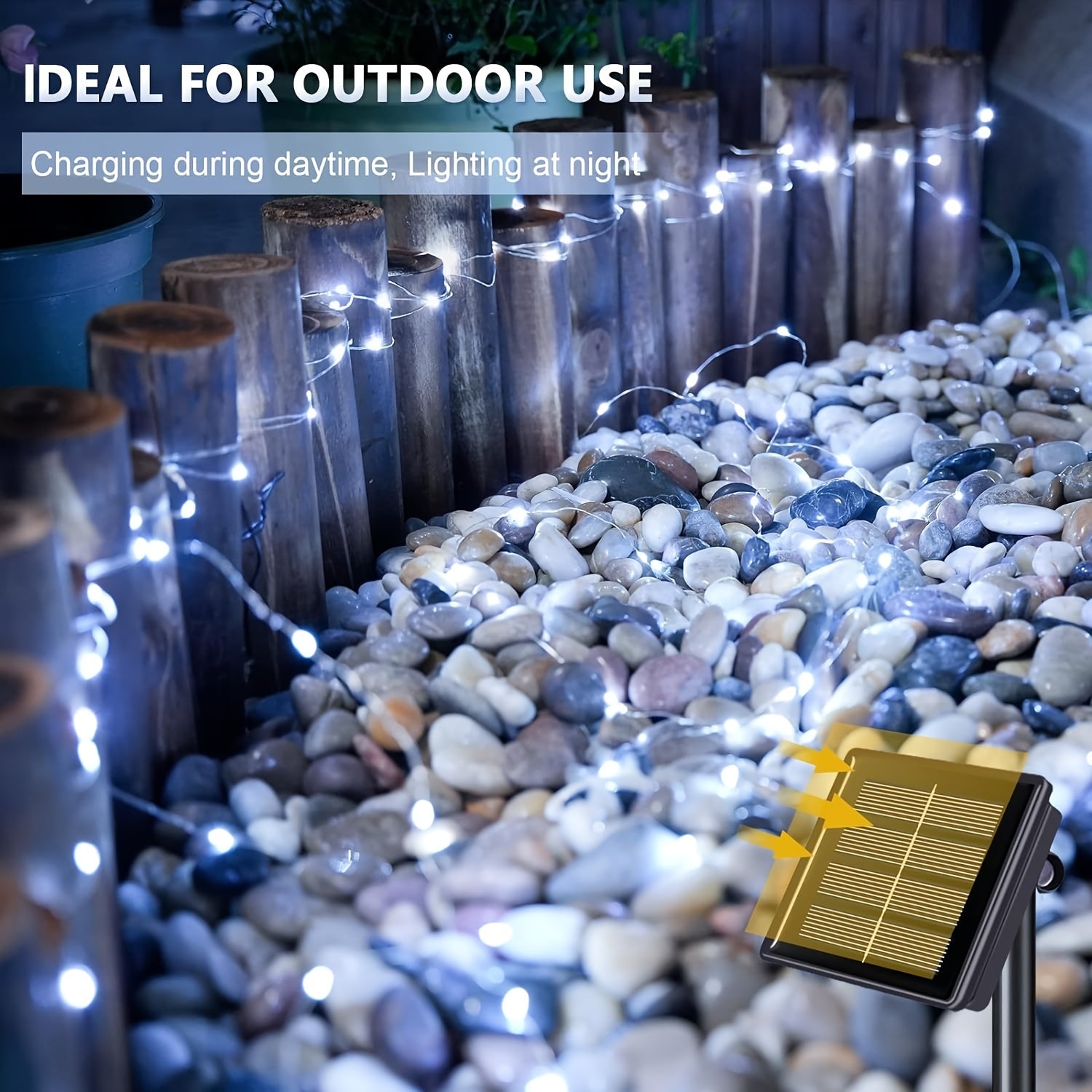 50 LED Solar Fairy Lights Copper Wire Outdoor Decor White 8 Modes