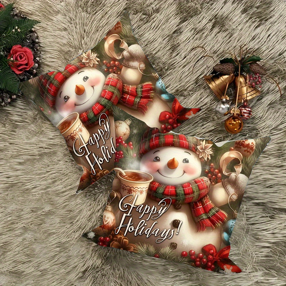 Set of 2 Christmas Snowman Throw Pillow Covers 18x18 Inches Polyester Blend Washable