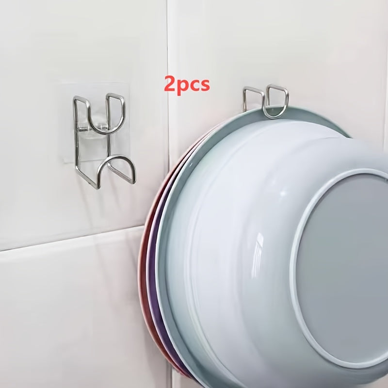 Ganchos de acero inoxidable para baño y cocina de montaje en pared con marco sin perforaciones