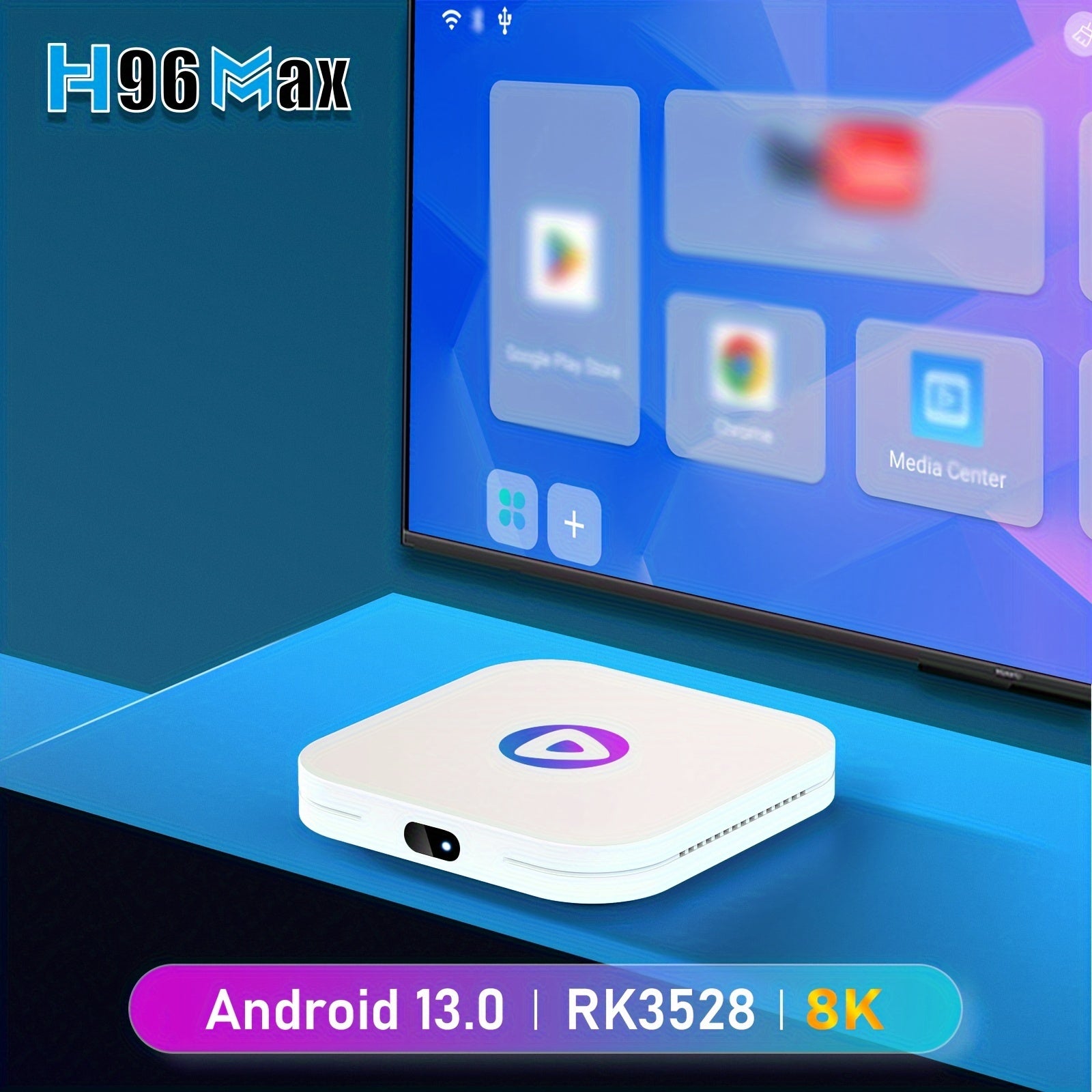 H96 Max M1 Smart TV Box, Android 13, RK3528 Quad-Core Chip, Dual-Band Wifi, HDR, OTA, DLNA, Airplay, Wifi Display, Wireless 4.0, USB 2.0, Moslashtiriladigan Fon rasmlari bilan.