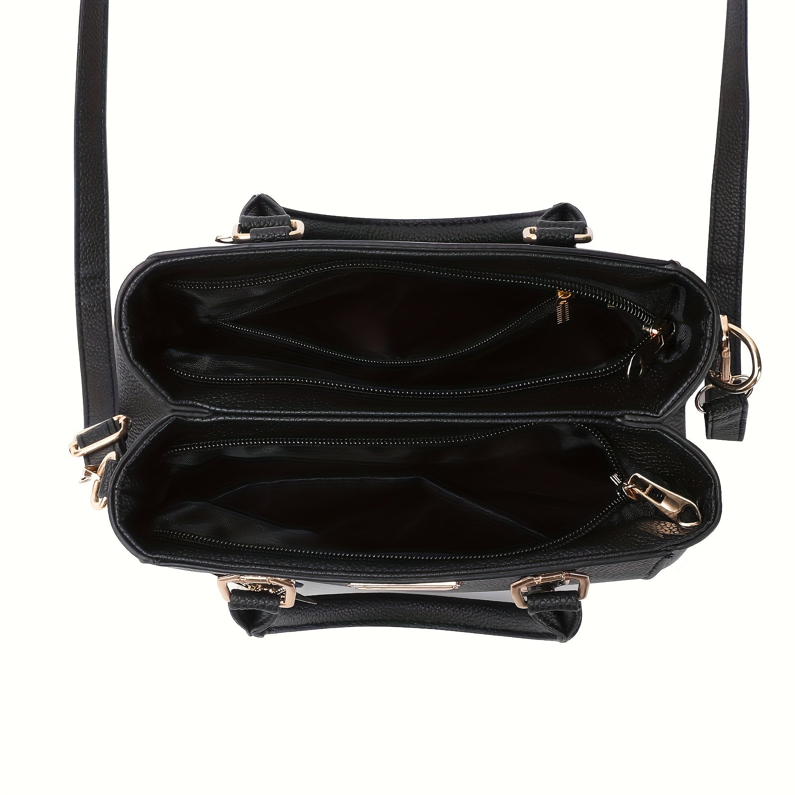 Women's Black Imitation Handbag with Lattice Pattern Spacious Multifunctional Crossbody Zipper Closure