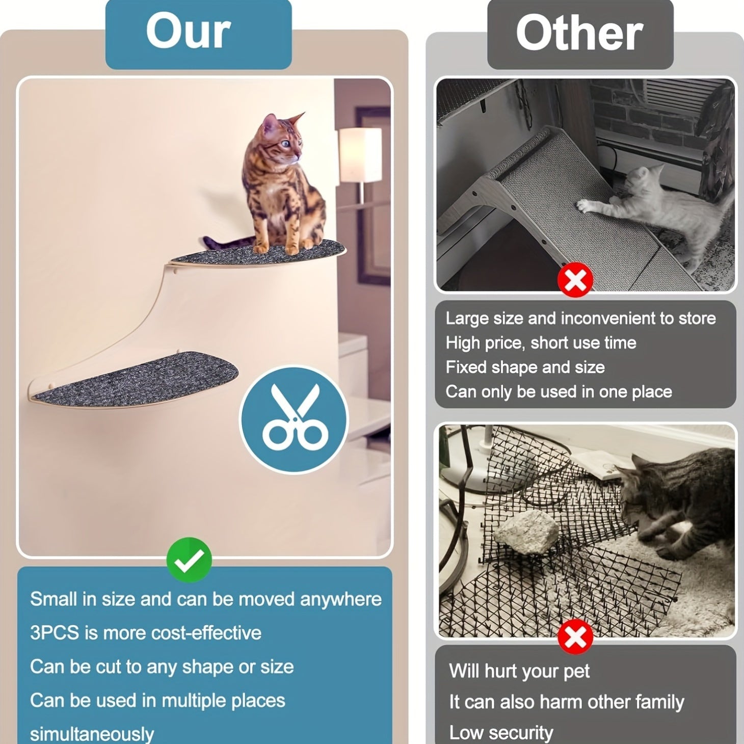 Protector de muebles para gatos gris, alfombra autoadhesiva para rascar, para sofás y árboles para gatos, 78.7 x 15.8 pulgadas