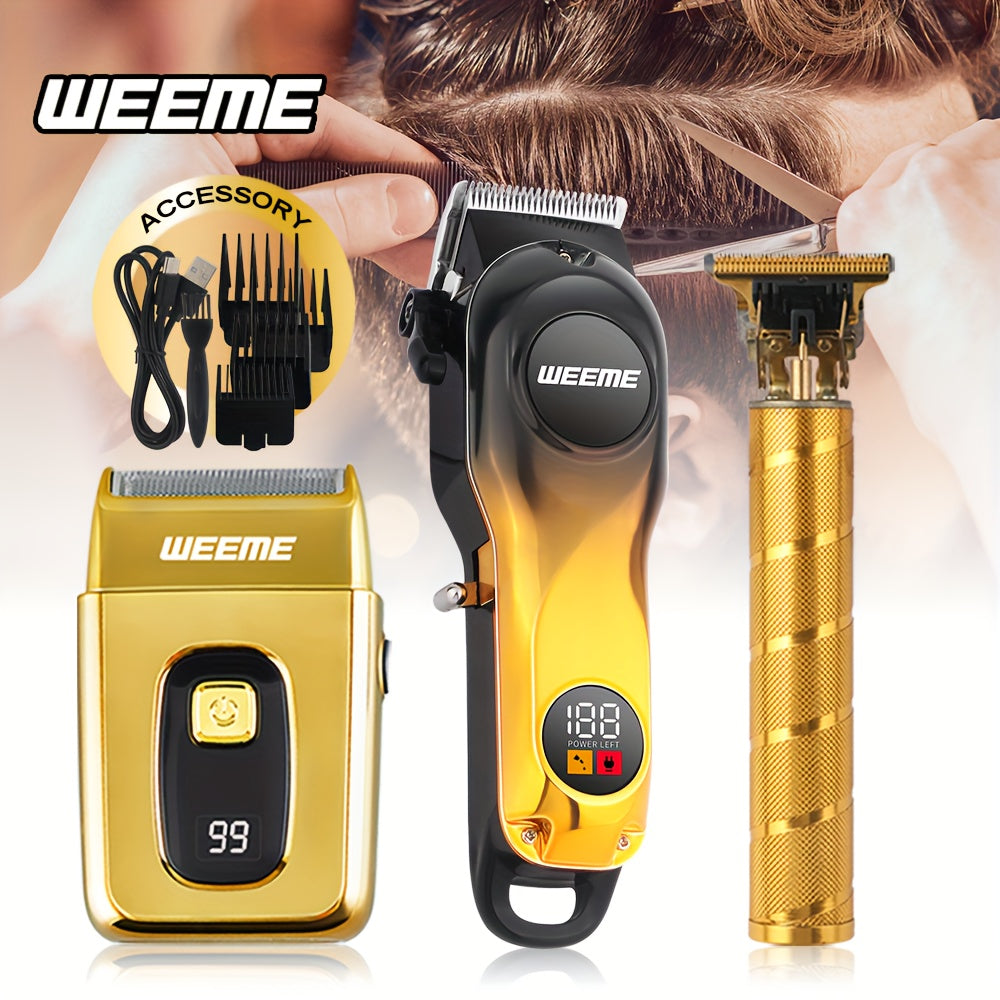 Мужской набор для стрижки и бритья, электробритва, роторный триммер, T-образная бритва, триммер, USB-зарядка, ЖК-дисплей, уход за собой