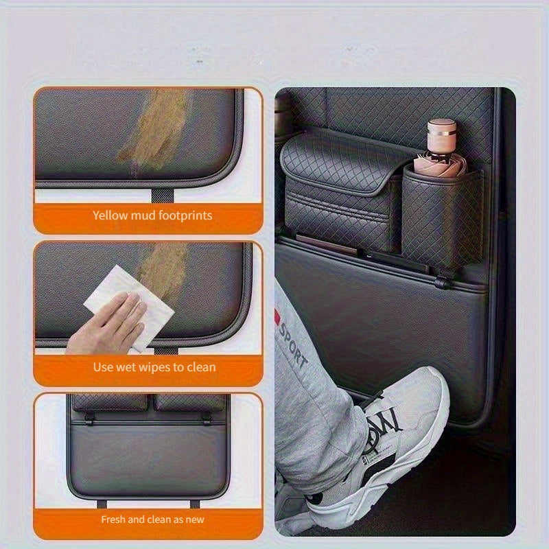 Organizador de respaldo para asiento de coche de cuero sintético negro con múltiples compartimentos de almacenamiento