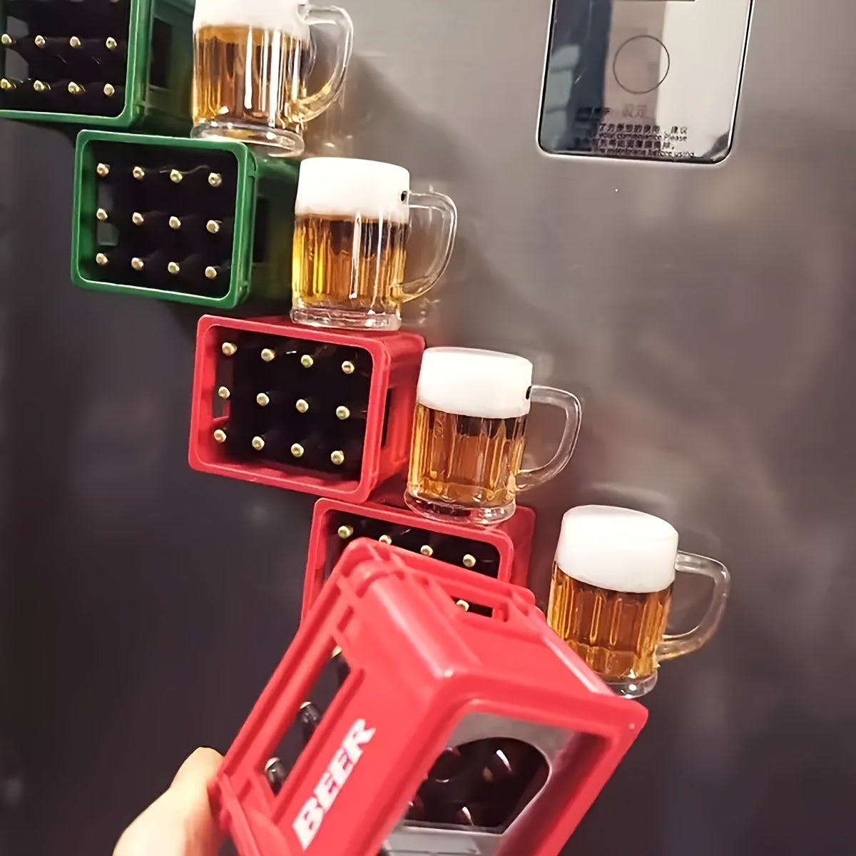 Magnetic Bottle Opener with Beer Crate Design and Refrigerator Magnet