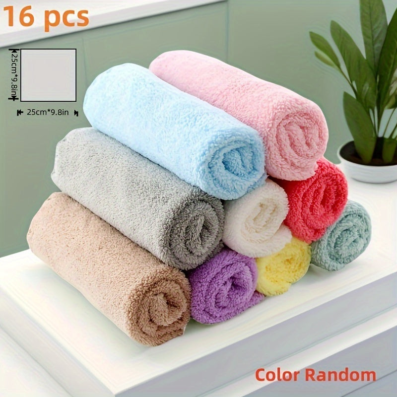 16pcs Coral Fleece Square Towels in 2 Sizes Super Soft Absorbent Bathroom