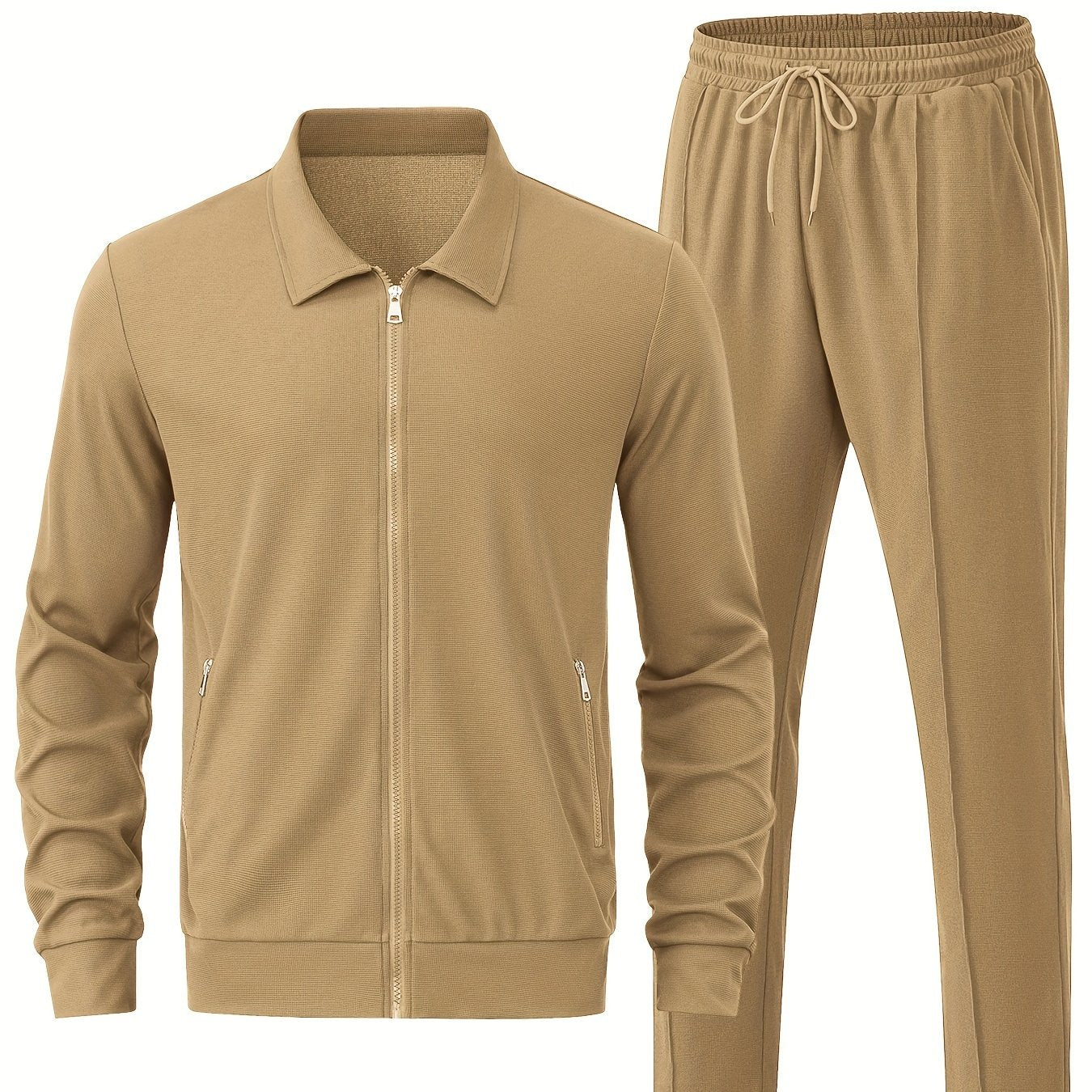Men's Waffle Casual Set with Cardigan and Pockets for Business and Occasions