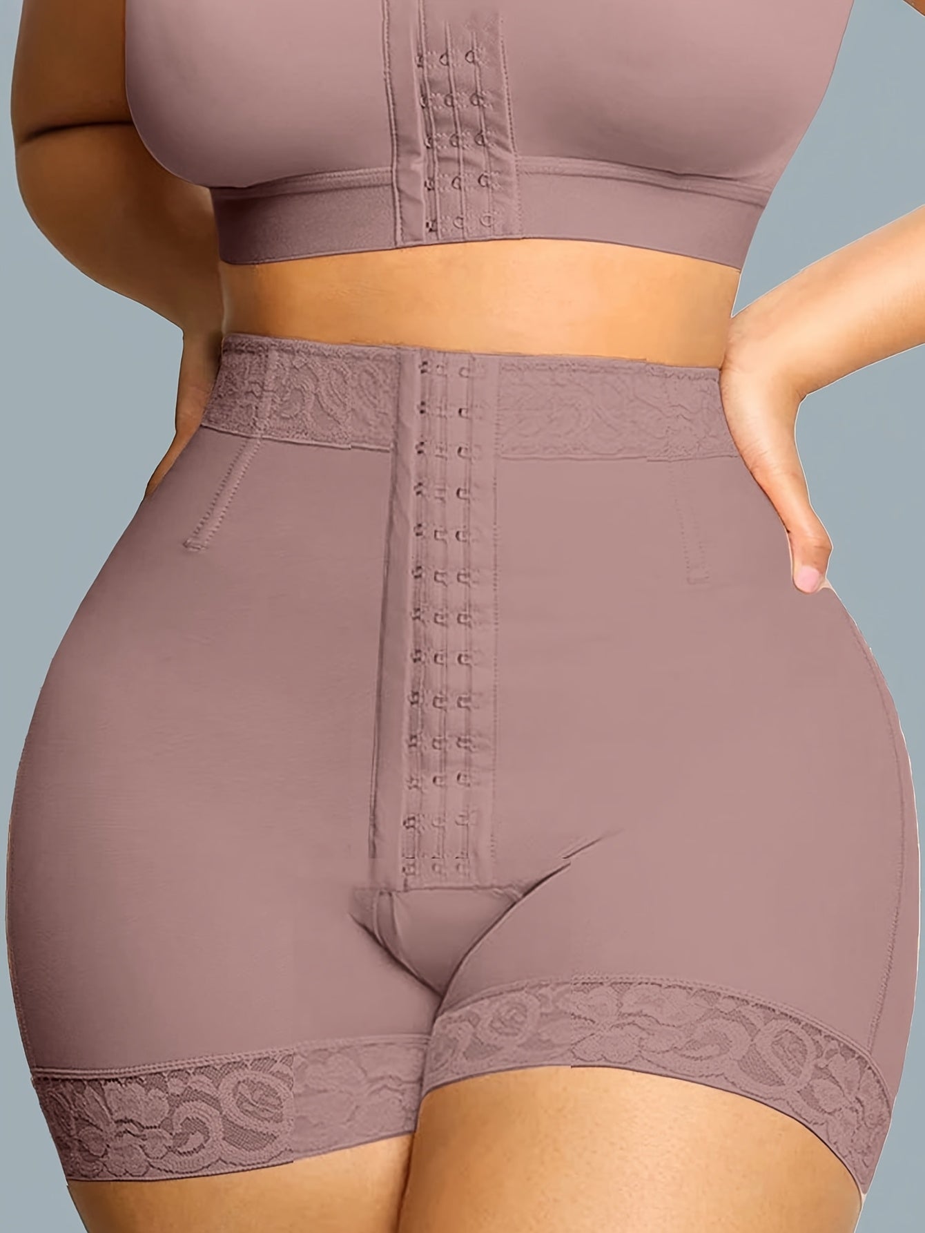 Women’s Beige High-Waisted Shapewear Shorts with Tummy Control and Butt Lifter