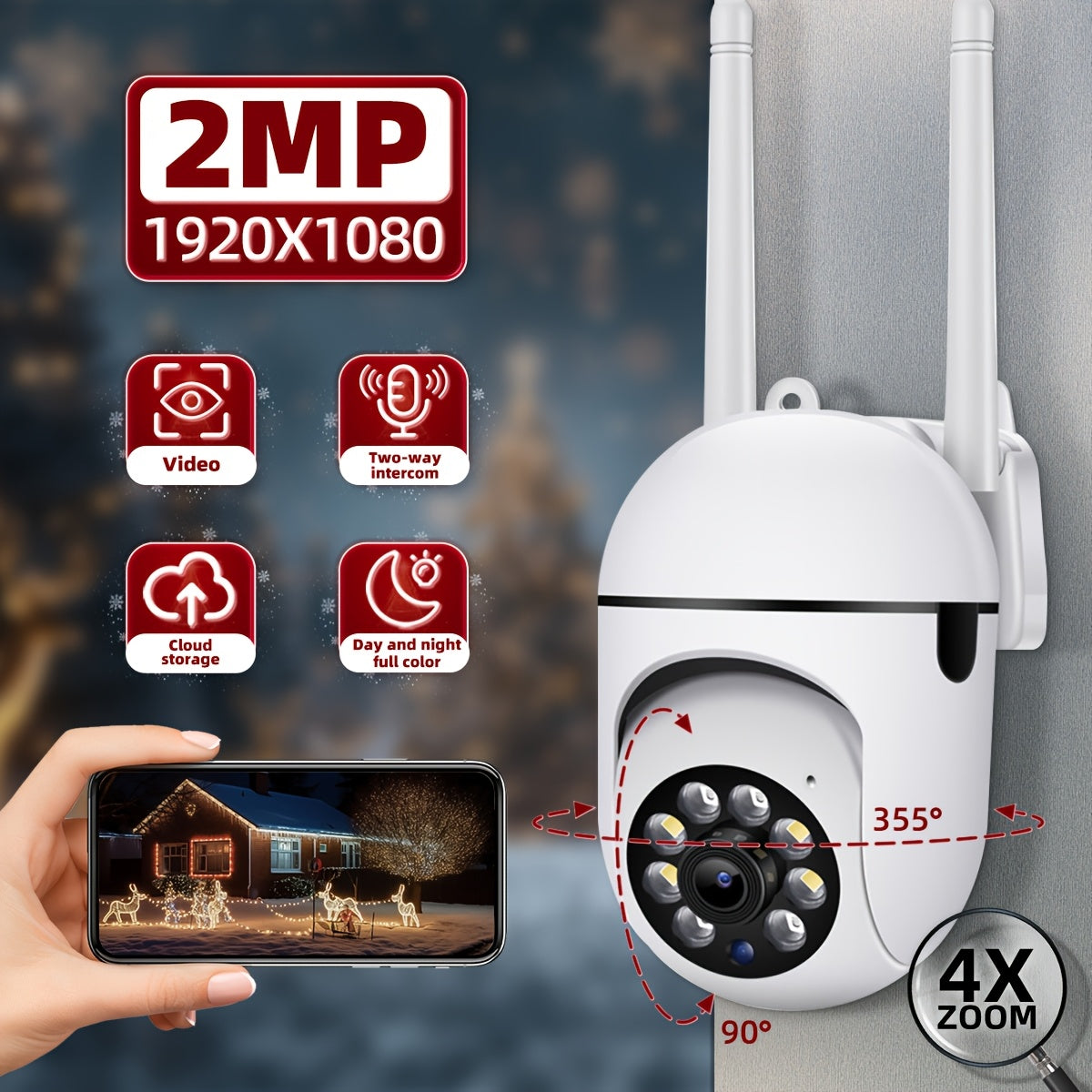 1080P Ultra HD Wi-Fi Security Camera with Pan Tilt Night Vision Two-Way Audio Indoor Outdoor