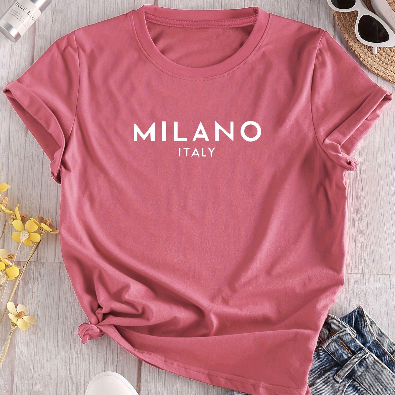 Women's Print T-Shirt with Short Sleeves Crew Neck Polyester Blend Spring Summer Fall Collection