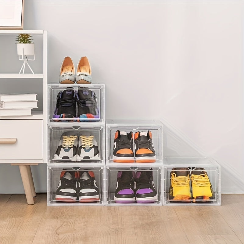 Transparent Plastic Shoe Storage Boxes with Doors Stackable Organizer for Bedroom Bathroom Office