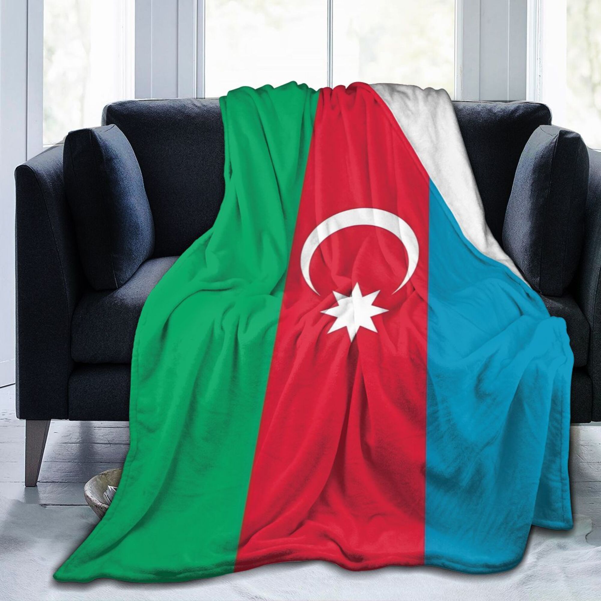Azerbaijan Flag Flannel Throw Blanket Digital Print Soft Polyester All Seasons