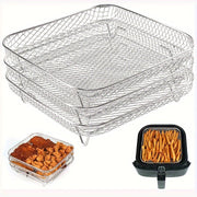 Set of 3 Stackable Stainless Steel Dehydrator Racks with 4 Baking Sticks for Air Fryer, Steaming, Baking, and Cooling