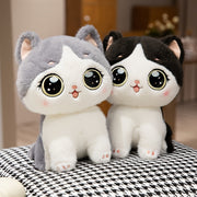 Fluffy Black and Grey Simulation Cat Plush Toy for Kids and Home Decor