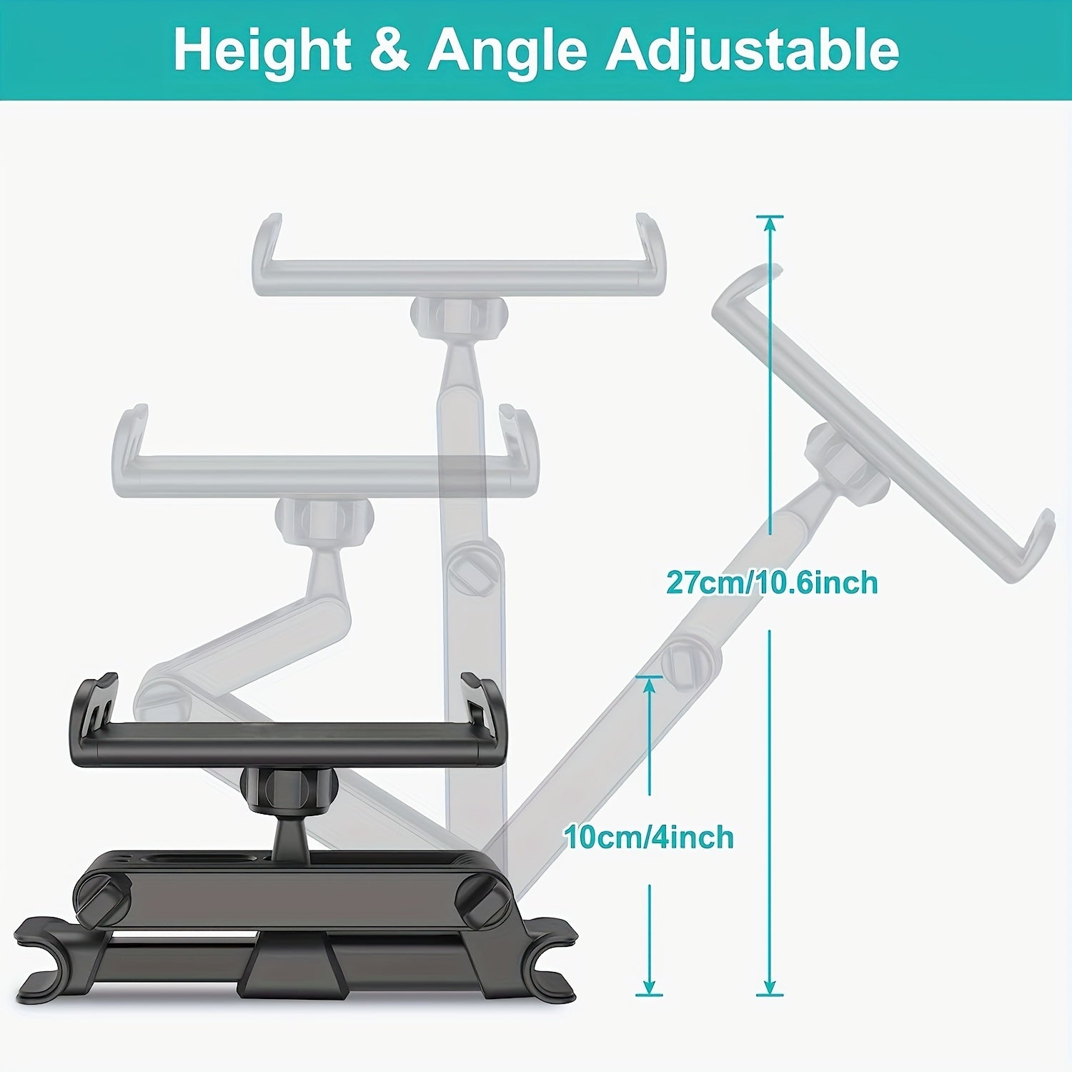 360° Rotatable Car Headrest Tablet Mount Adjustable Holder for 12-33cm Devices
