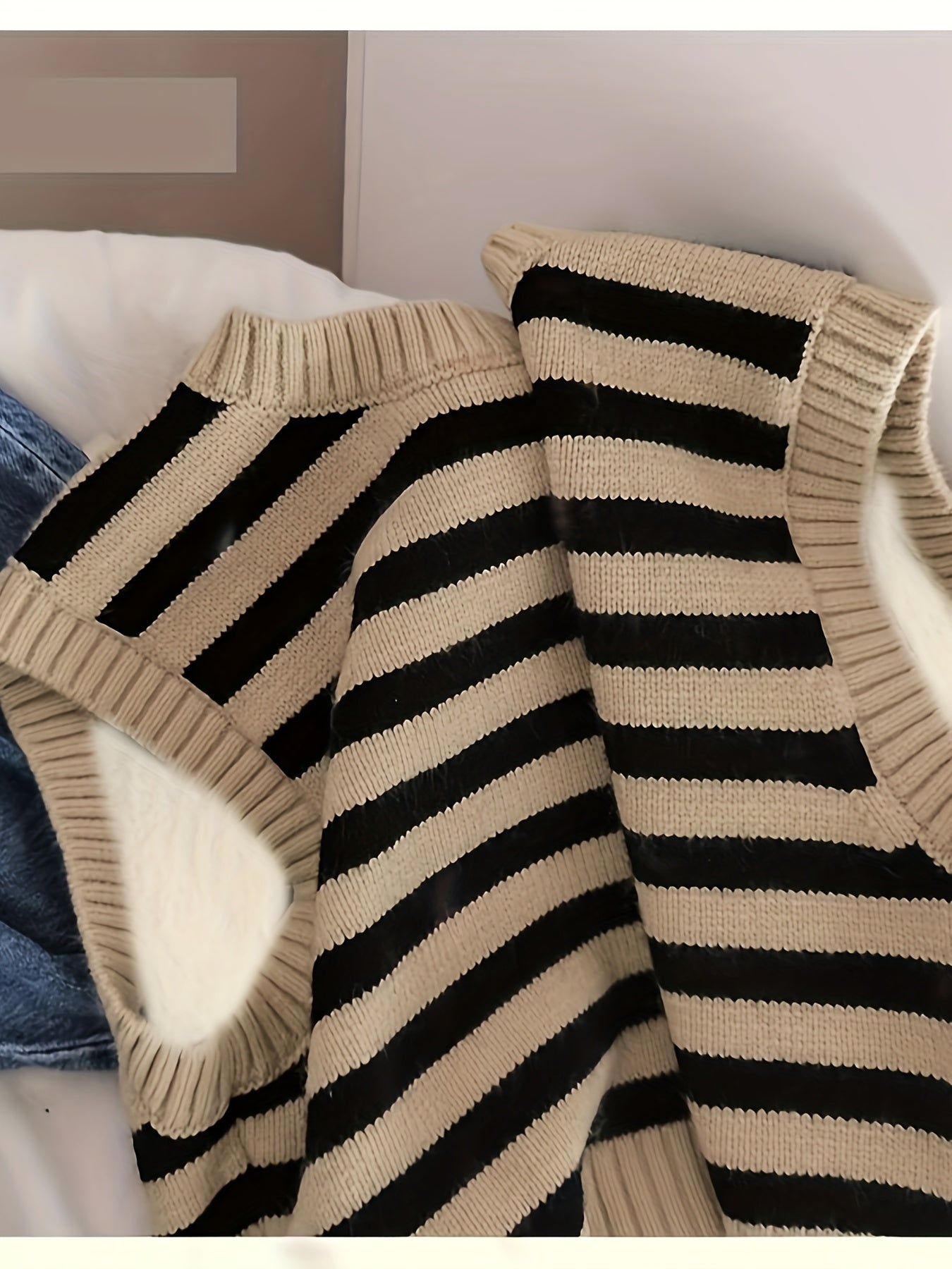 Children's Striped Knit Pullover Crew Neck Polyester Blend Medium Stretch Spring Fall