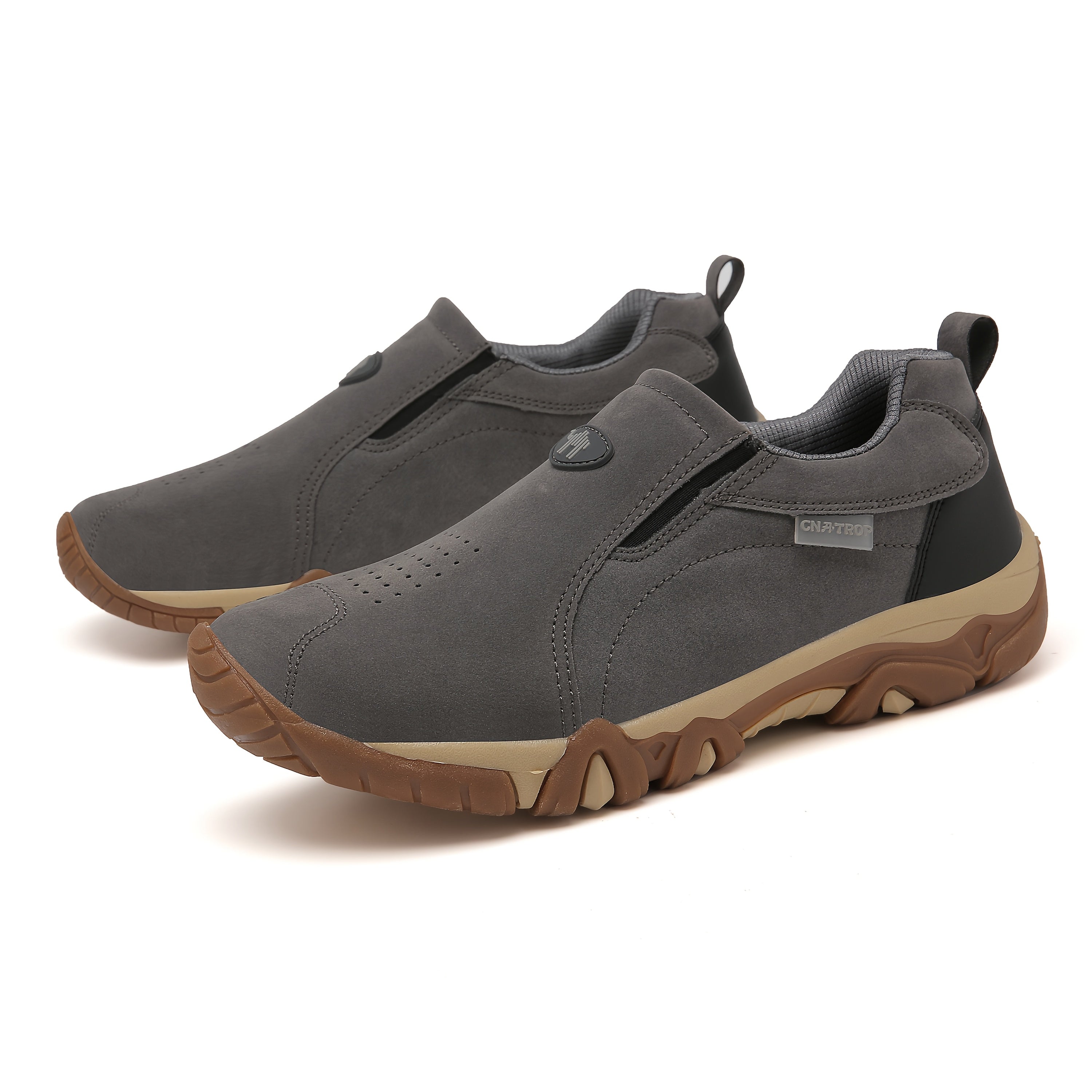 Men's Slip-On Casual Shoes Striped Brown Gray Non-Slip Breathable Low-Top for Hiking Daily