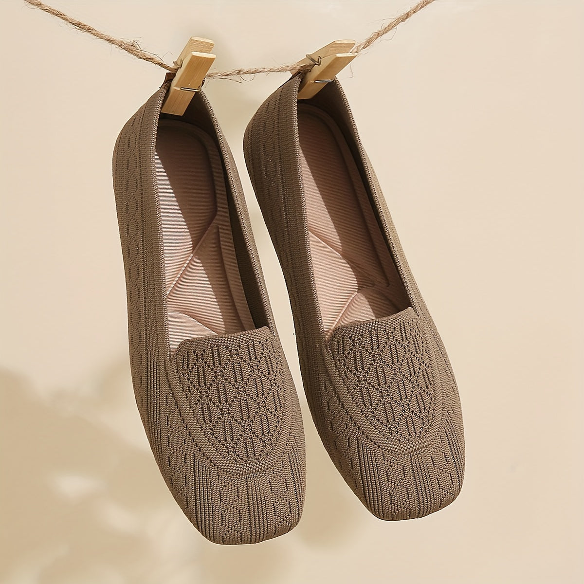 Women's Breathable Knit Slip-On Loafers with Square Toe for Casual Wear