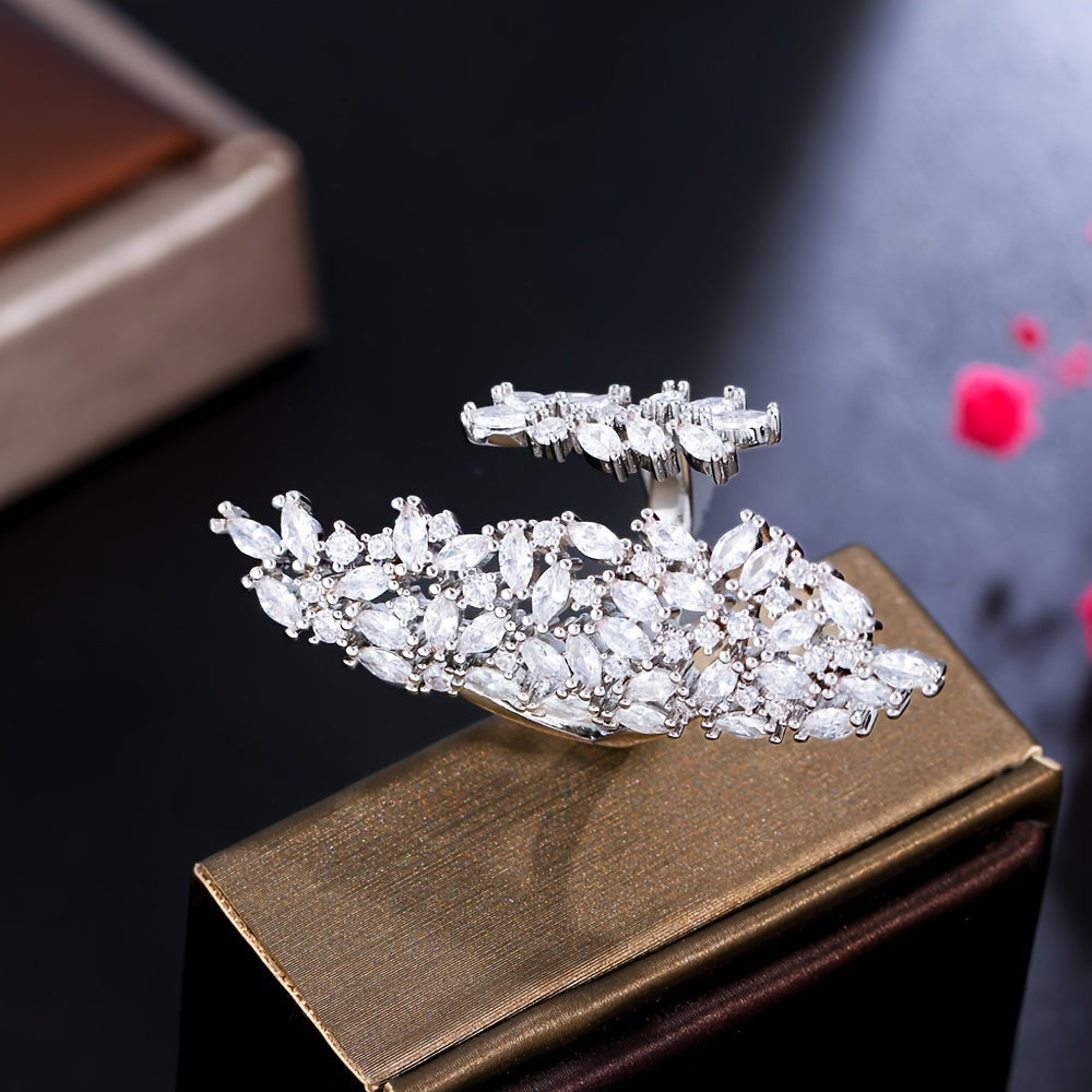 Women's Engagement Ring with Chunky White Cubic Zirconia and Pave Setting