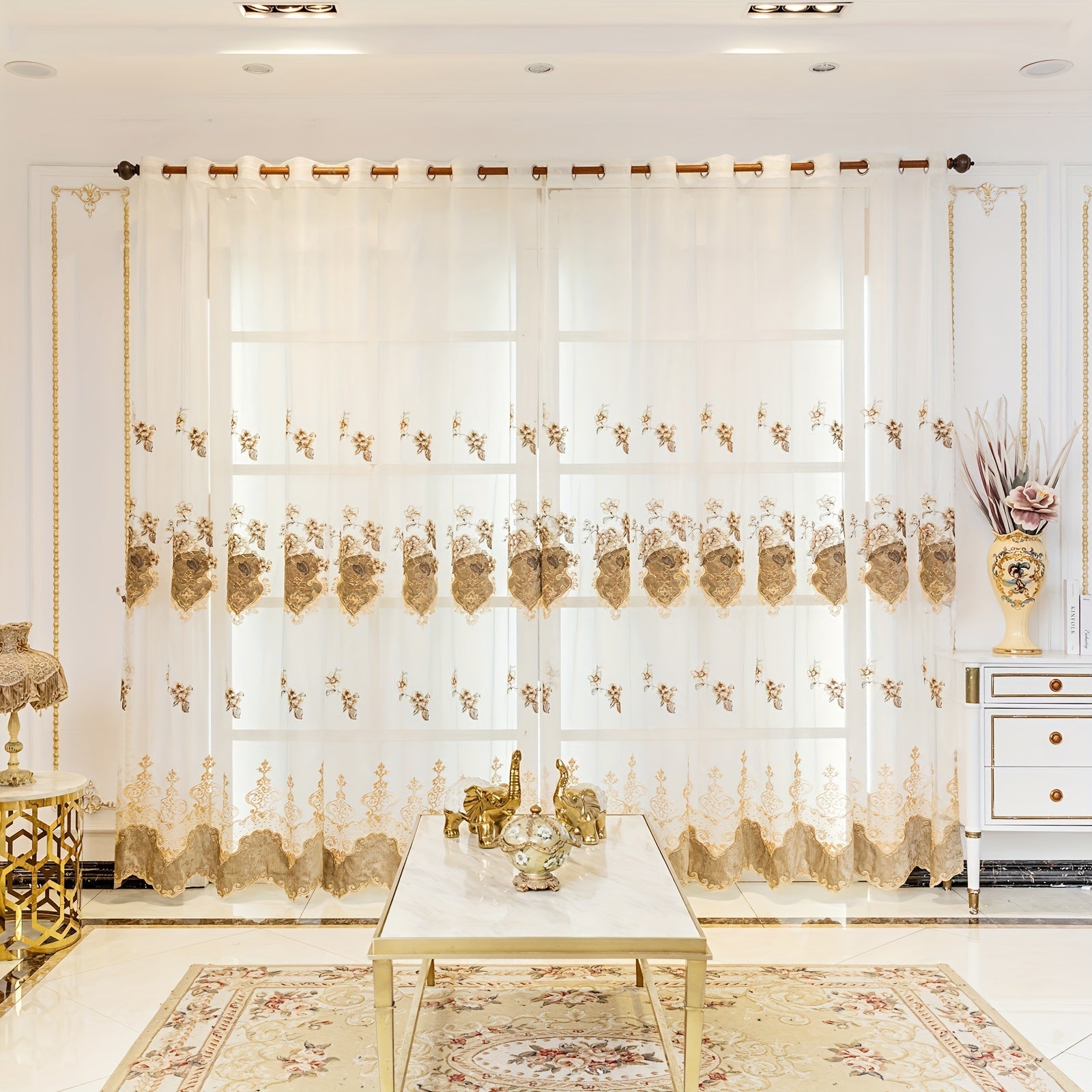 European-Style Thick Embroidered Curtains with Chenille Floral Designs and Translucent Yarn Finish for Living Room and Bedroom