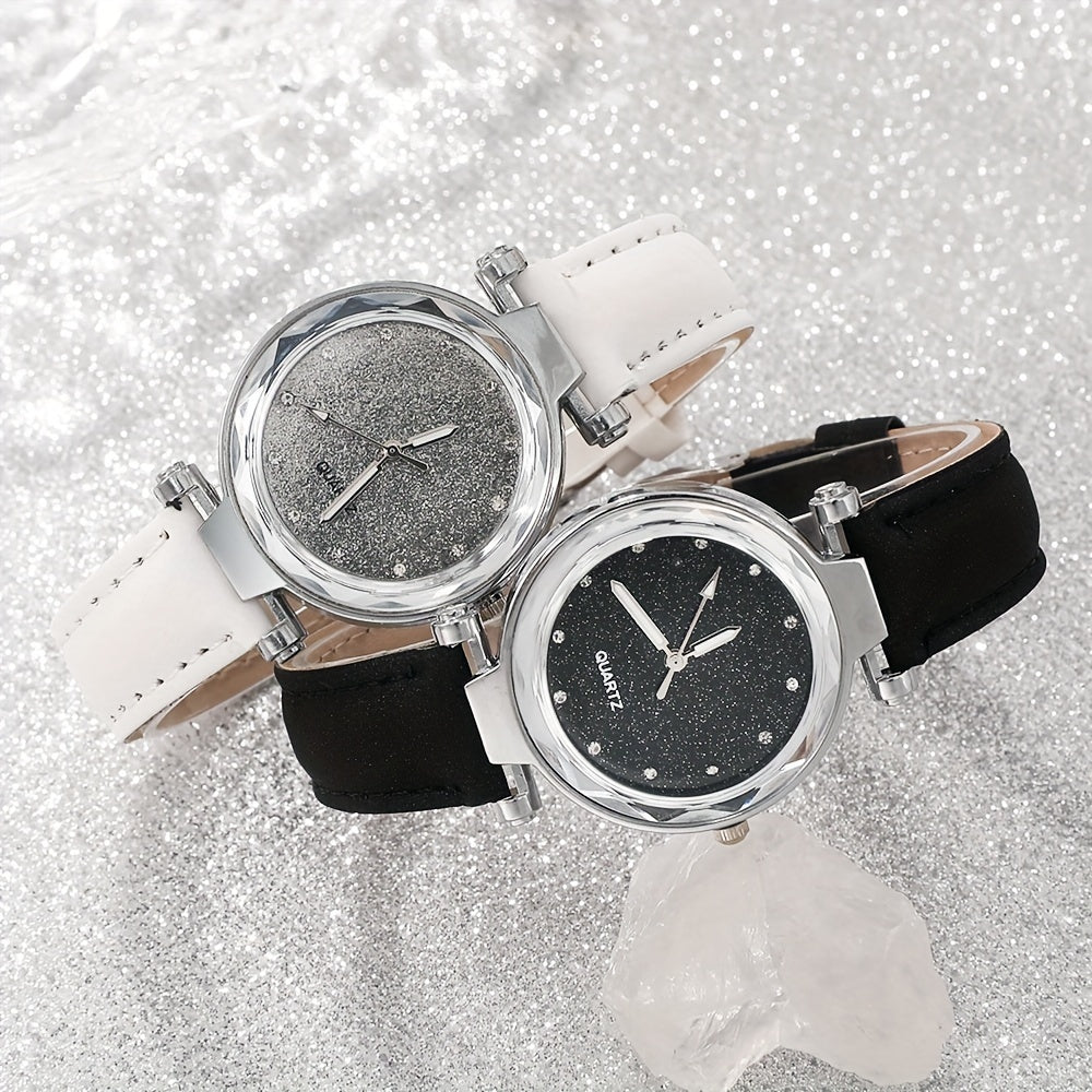 Set of 4 Quartz Watches and Heart Bracelets for Women and Men Faux Leather Straps Chic Round Dials Gift Set