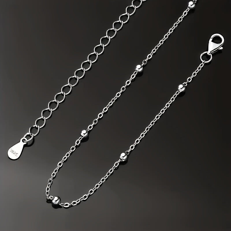 Women's Silver Necklace 925 Sterling Beaded Collarbone Chain Jewelry