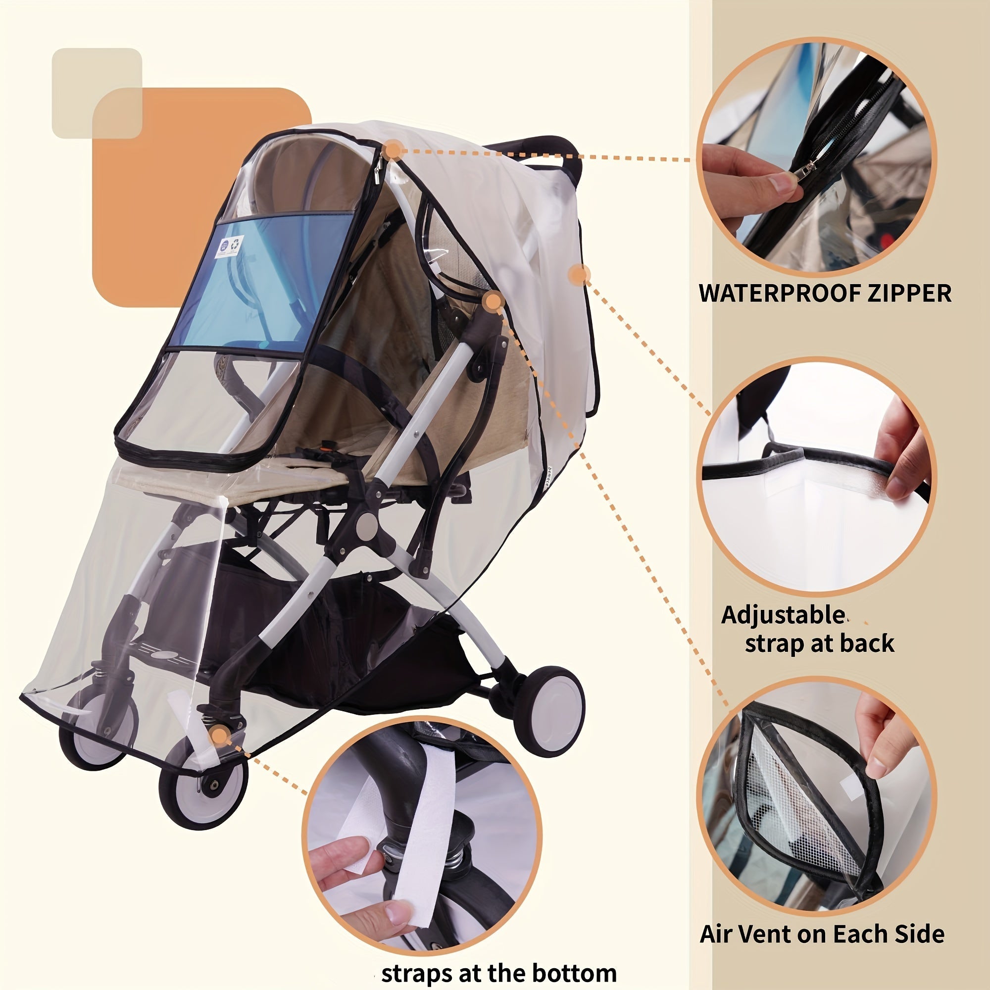 Stroller Rain Cover Waterproof Windproof Dust Shield for Baby Travel