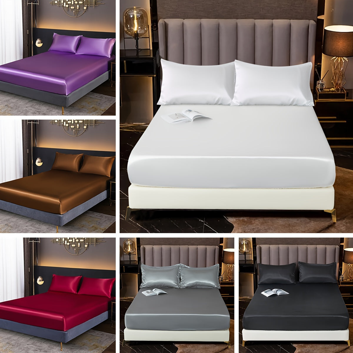 Juego de sábanas ajustadas de 3 piezas con fundas de almohada, poliéster, ropa de cama suave y amigable con la piel