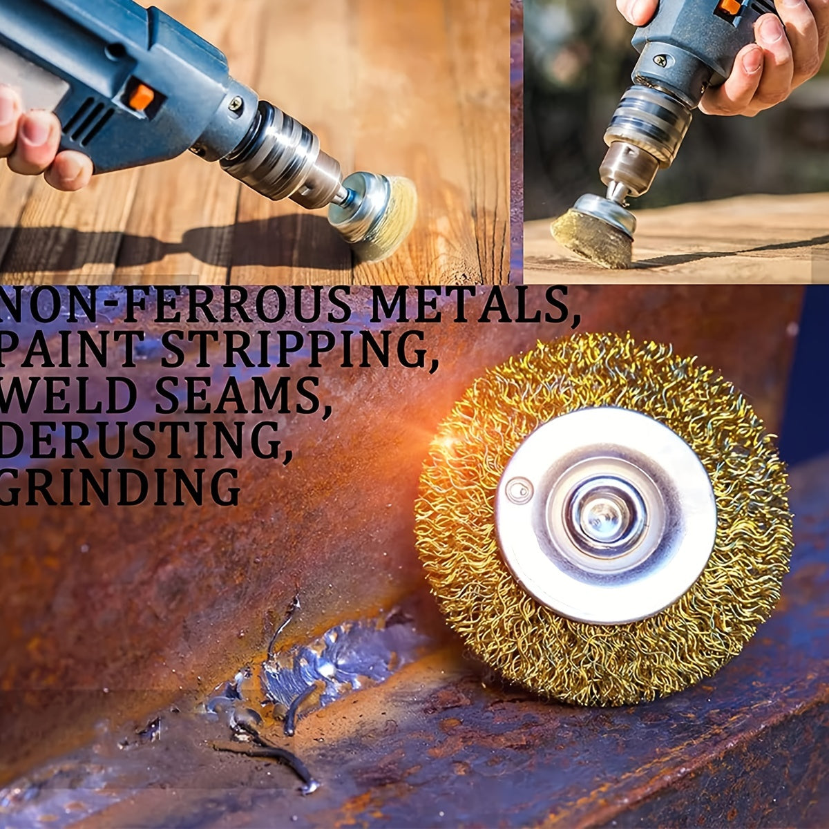 Wire Brush Wheel Set 10pcs Coarse Crimped 1/4 Inch Shank Drill Attachment