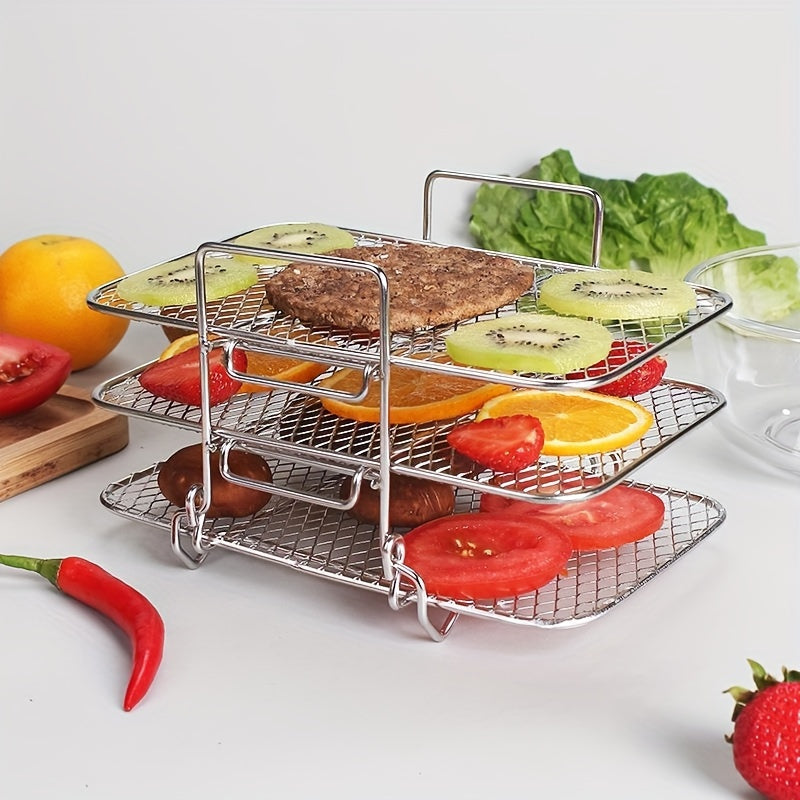 Stainless Steel Air Fryer Rack with Multi-Tier Dehydrator Stand and Oil Brush