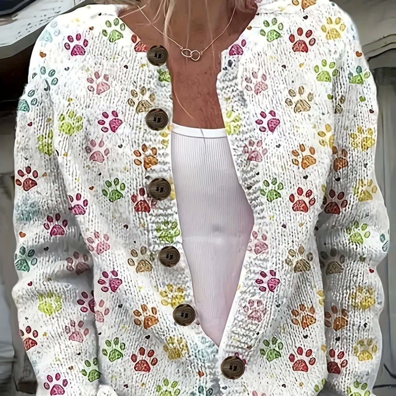 Women Long Sleeve Cardigan with Digital Print Stylish Autumn Spring Thin Sweater