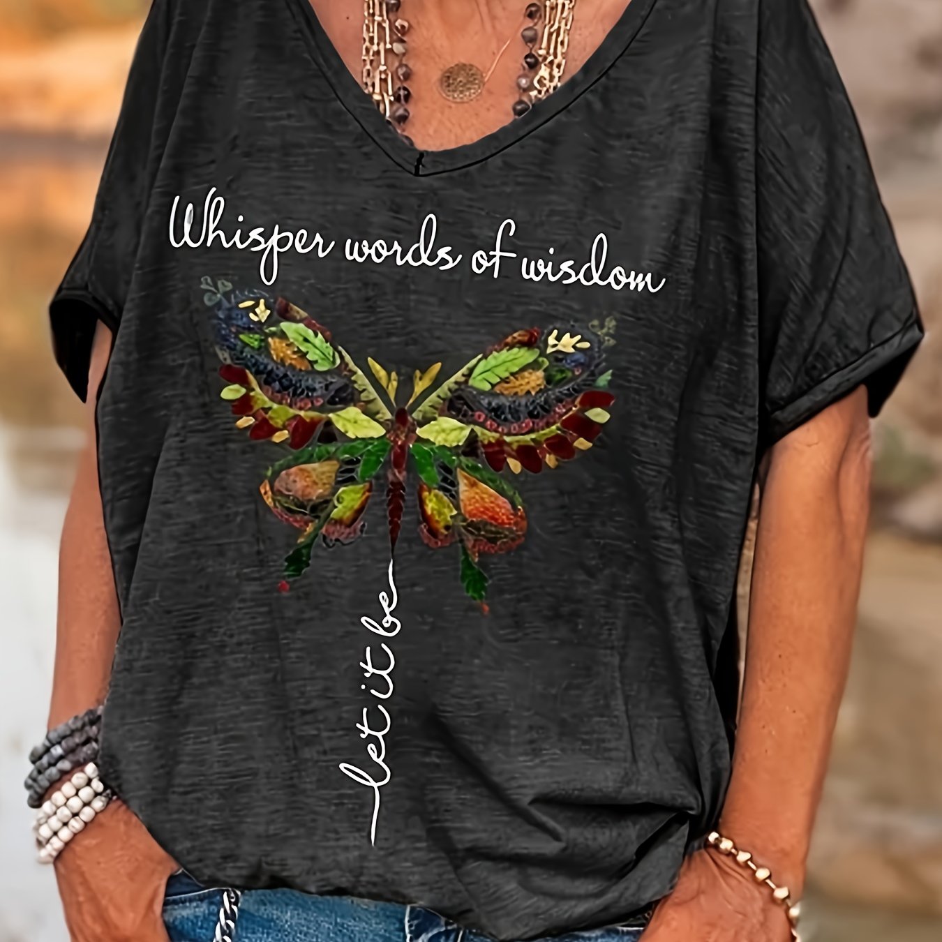 Plus Size Butterfly Drop Shoulder Loose T-Shirt Women's Casual Top