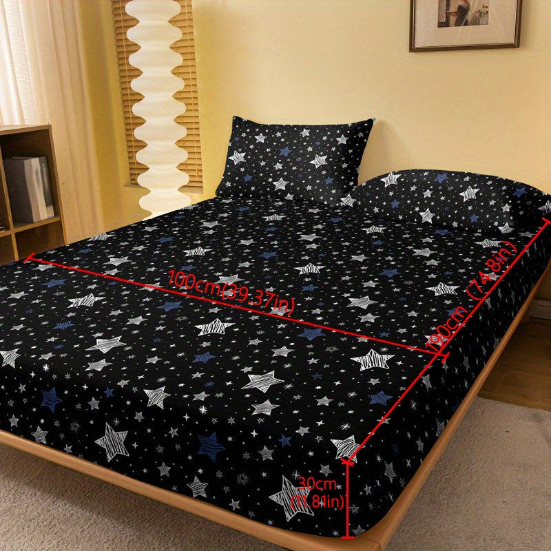 Star Print Fitted Sheet Deep Pocket Soft Bedding for Bedroom or Guest Room