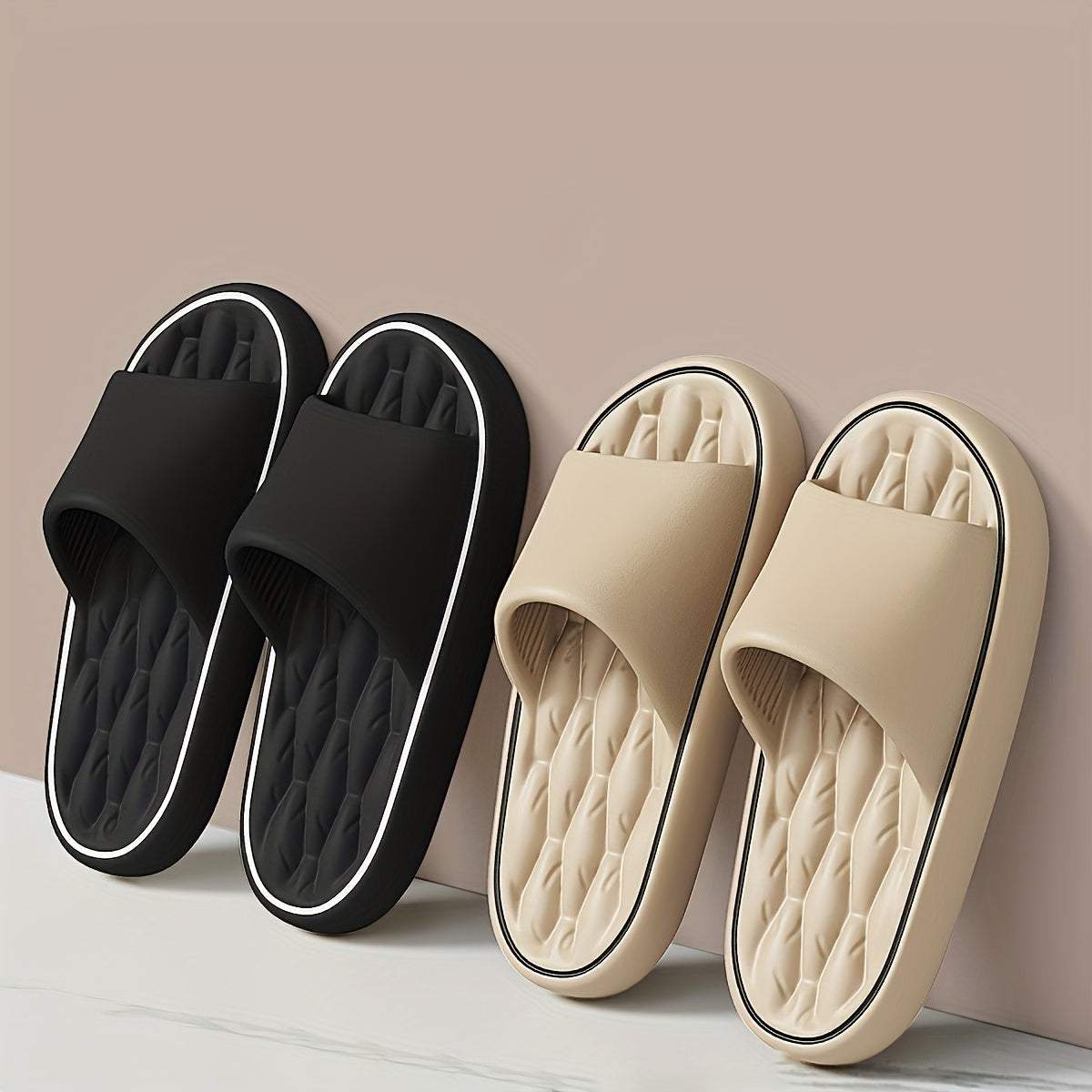 Women's EVA Slip-On Slippers Non-Slip Cushioned Indoor Outdoor Beige Black White