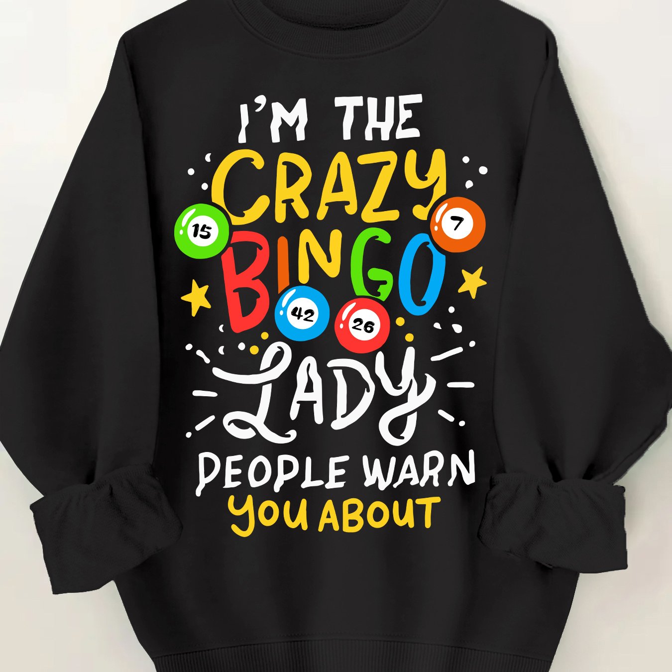 Plus Size Women's Crew Neck Sweatshirt with Crazy Bingo Lady Print Casual Long Sleeve Pullover