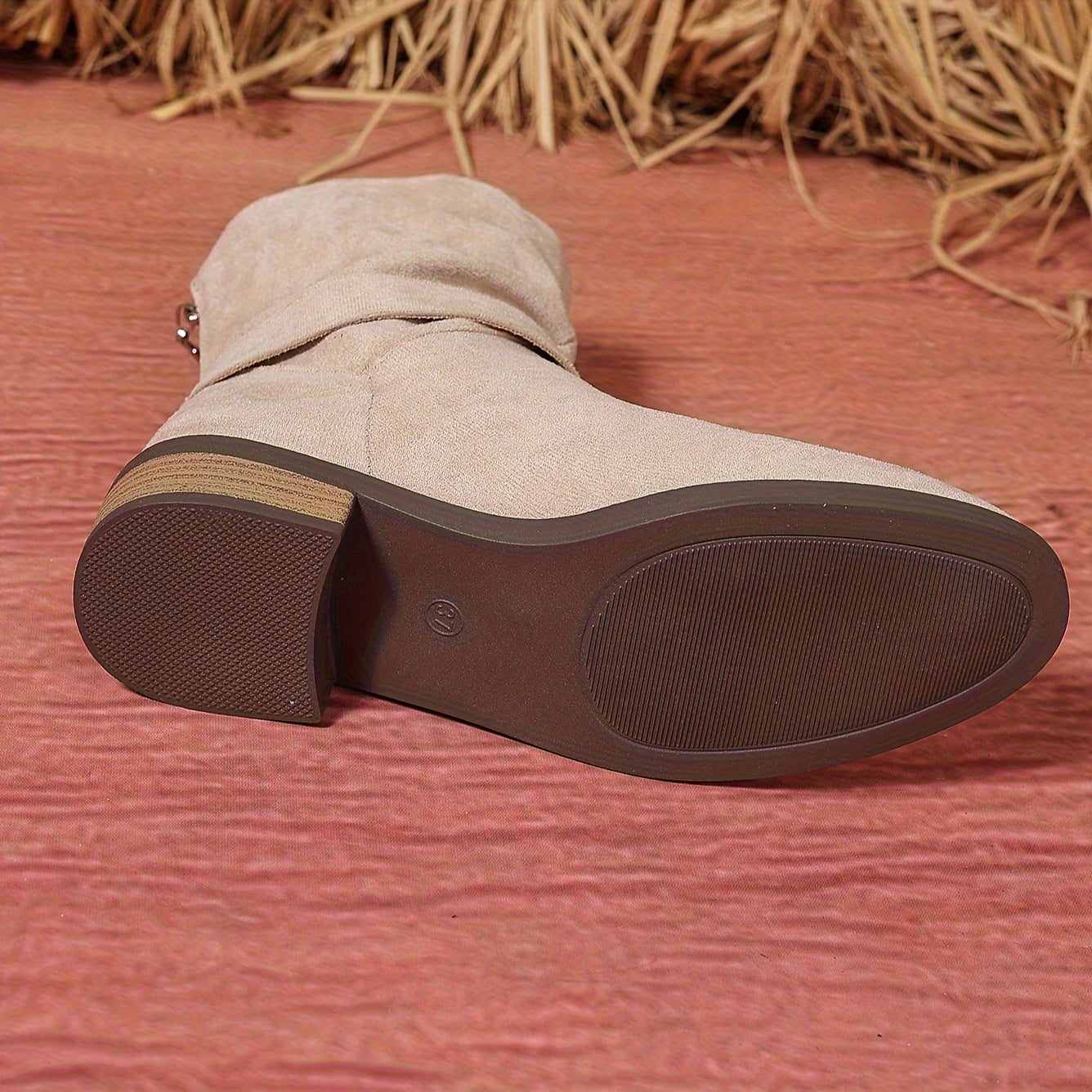 Women's Mid-Calf Vintage Leather Cowboy Boots with Block Heel