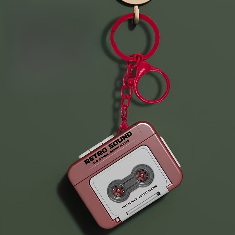 Retro Vinyl Tape Recorder Keychain Mini Cassette Tape Charm PVC Audio Gift