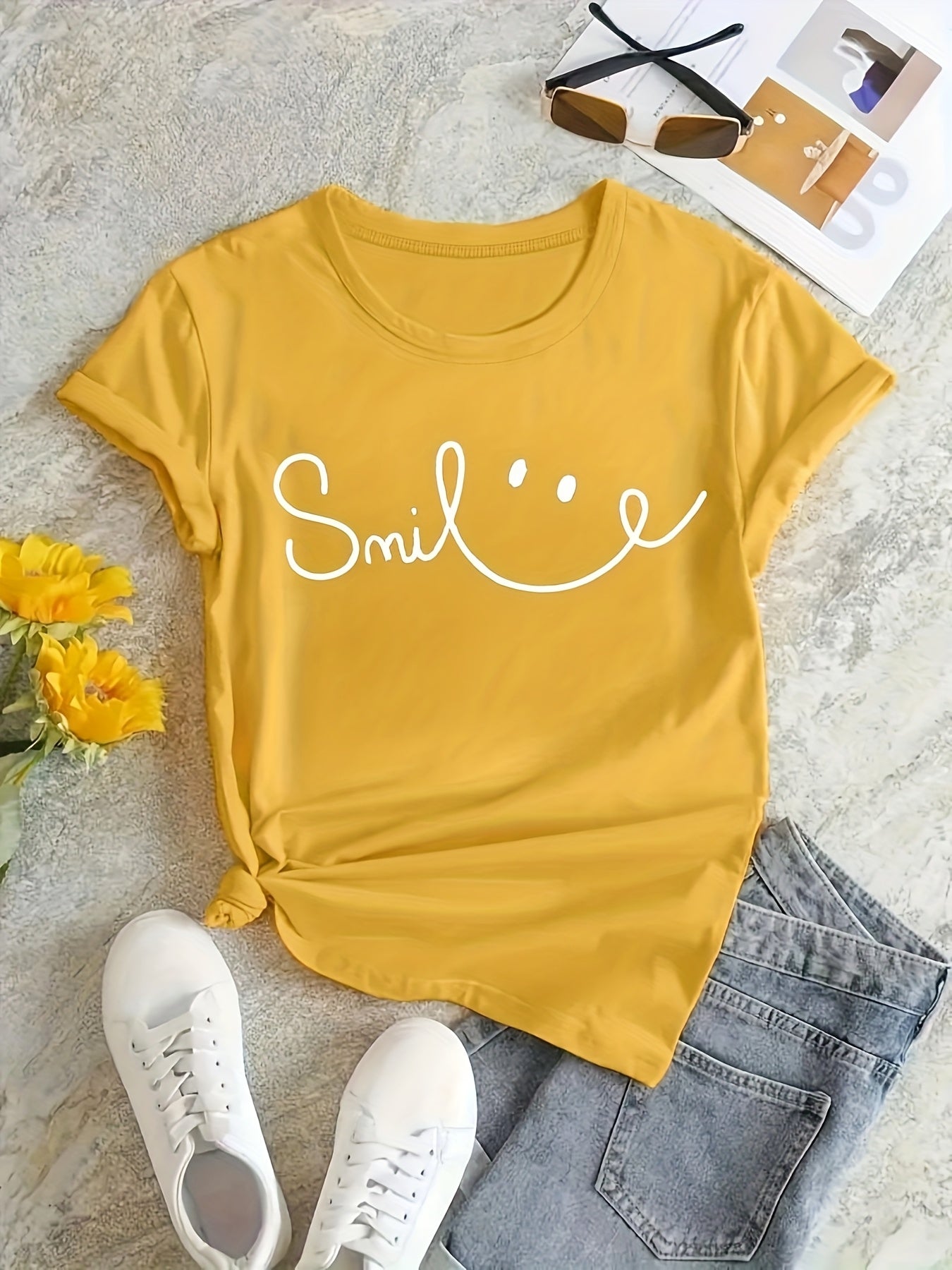 Women’s Cotton Casual T-Shirts, Floral & Butterfly Prints, Short Sleeve, Pack of 5