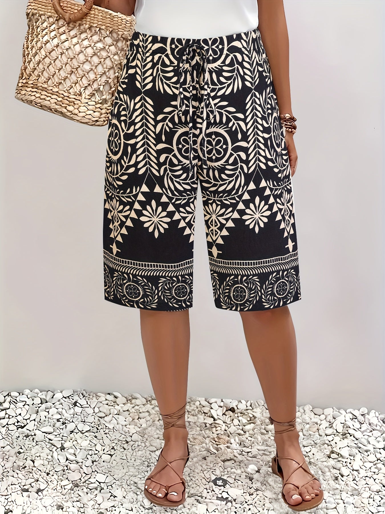 Брюки для женщин больших размеров повседневные средней длины с геометрическим принтом, дышащие, легкие