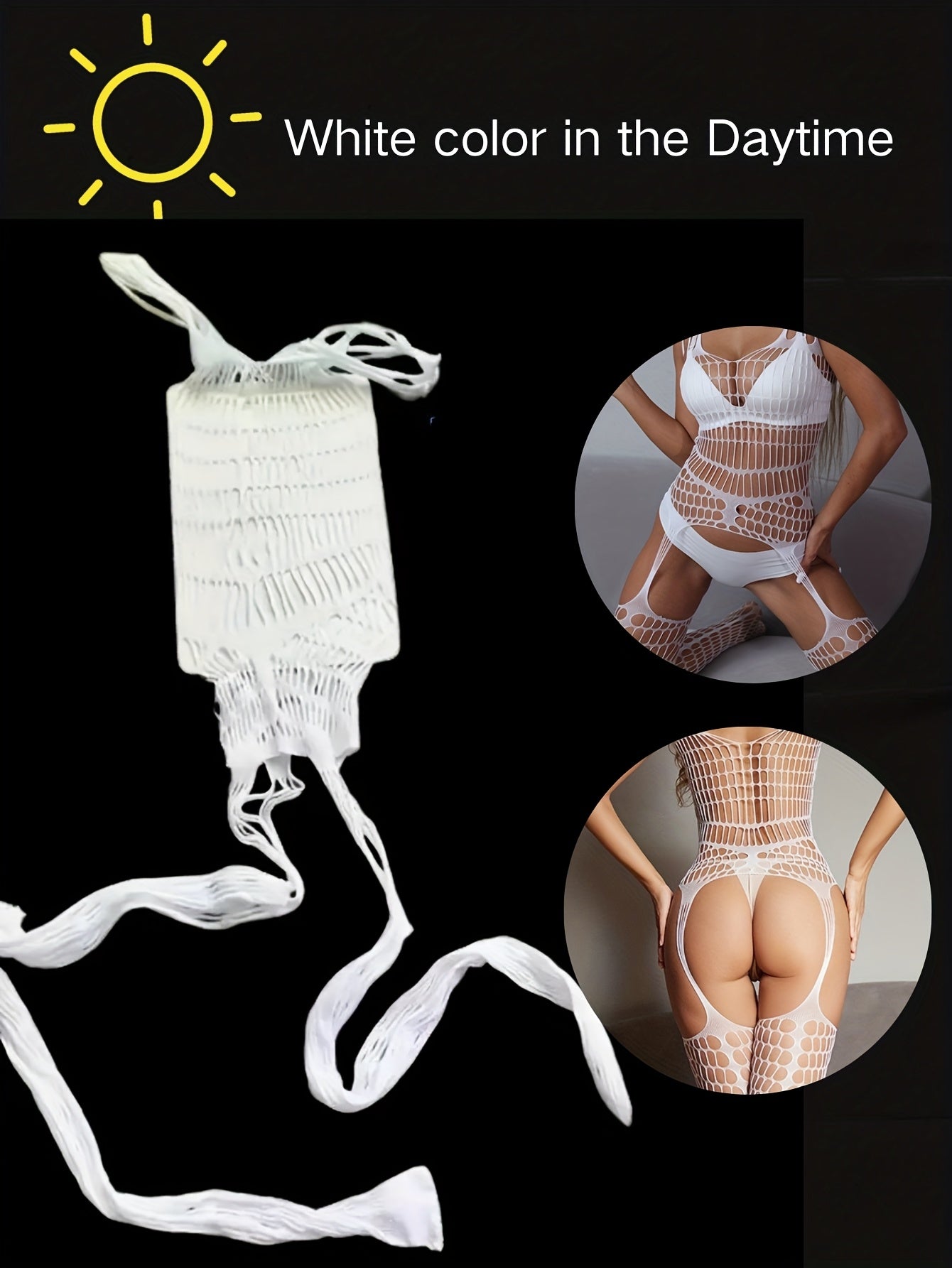 Women's Glow in the Dark Fishnet Bodysuit Lingerie with Mesh Stockings