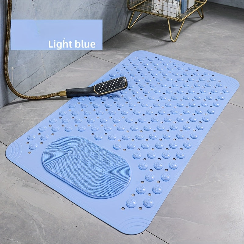 Alfombra de baño de PVC azul claro antideslizante con protuberancias de masaje para ducha y seguridad en el baño, de 0.8 cm de grosor