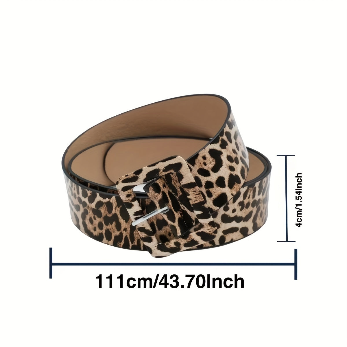 Women's Leopard Print PU Leather Belt with Square Pin Buckle for Jeans
