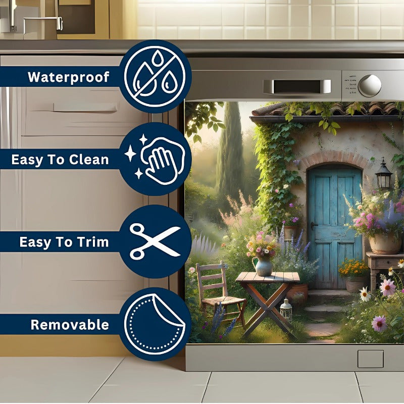 Bahor mavzusidagi idish yuvish mashinasi magnit qopqog'i, 58x65 sm, elektrsiz oshxona jihozlari bezagi, paratsiz, bahor bog'i manzarasini o'z ichiga oladi.