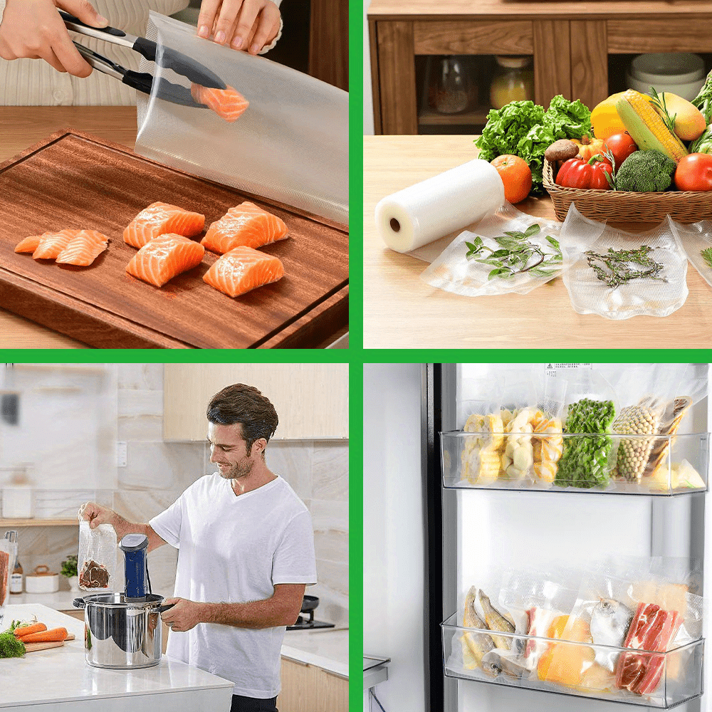 Oziq-ovqat saqlash uchun mato bilan qoplangan sumkalar, turli kengliklar, moslashtirilgan uzunlik bilan vakuum yopishqoq sumkalar to'plami