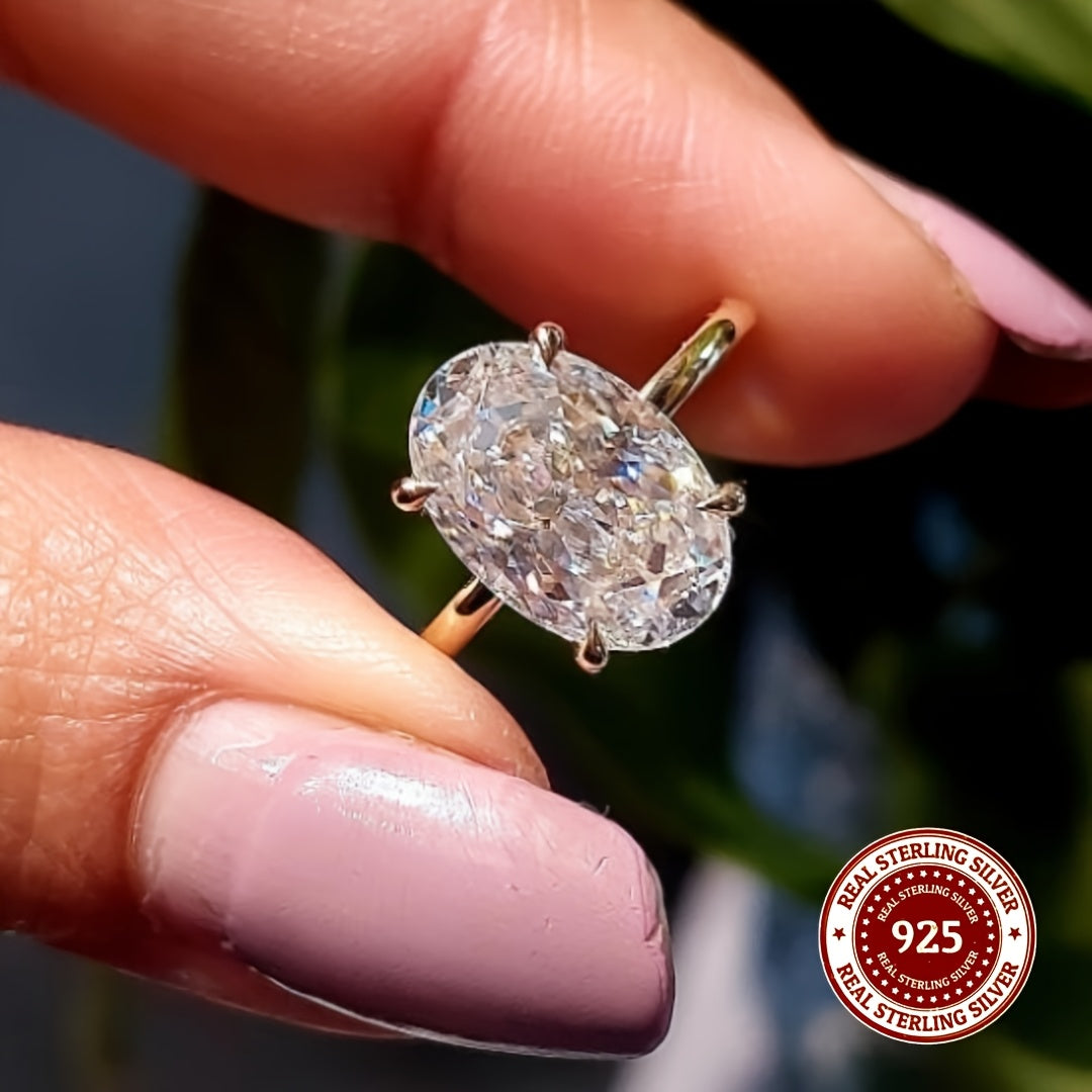 Sterling Silver Oval Synthetic Zirconia Ring 1CT 2CT 3CT for Wedding or Daily Wear