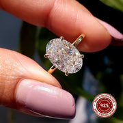 Sterling Silver Oval Synthetic Zirconia Ring 1CT 2CT 3CT for Wedding or Daily Wear